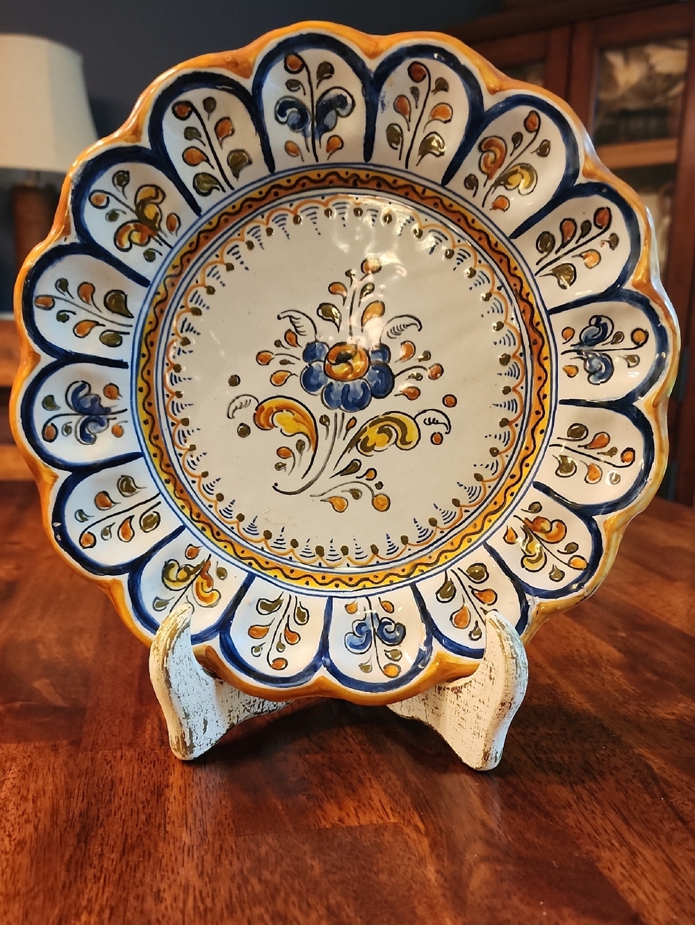 Talavera Pottery Handpainted Floral Ceramic Decorative Plate Vintage Yellow Blue